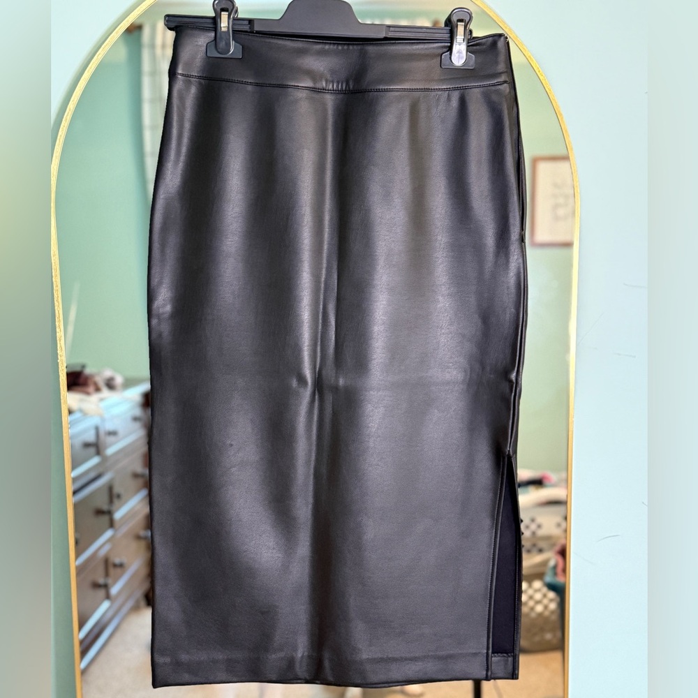 Halogen Black Vegan Leather or Pleather Pencil Midi Skirt